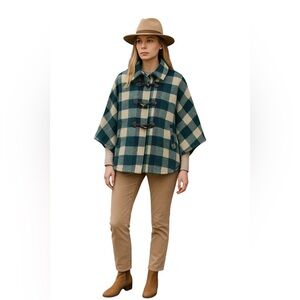 Last Kiss Plaid Toggle Cape Coat  Large
